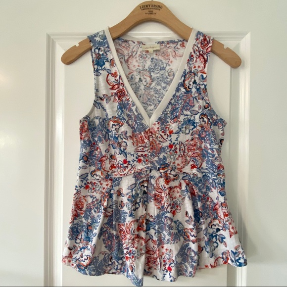 Anthropologie's Deletta Amalia Floral Print Tank Top w Peplum Front - Picture 1 of 8